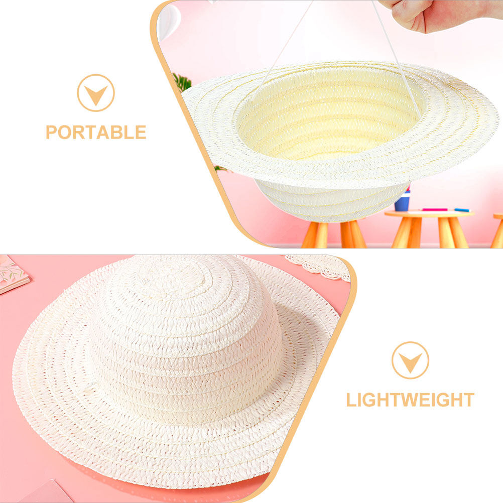 8Pcs White DIY Kids Straw Hats - Art Craft Decoration review and price