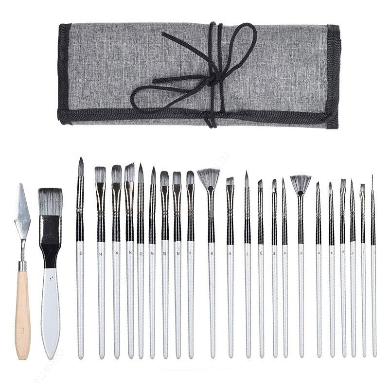 24 Pc Acrylic Paint Brush Set  - Painting Knife Palette review and price