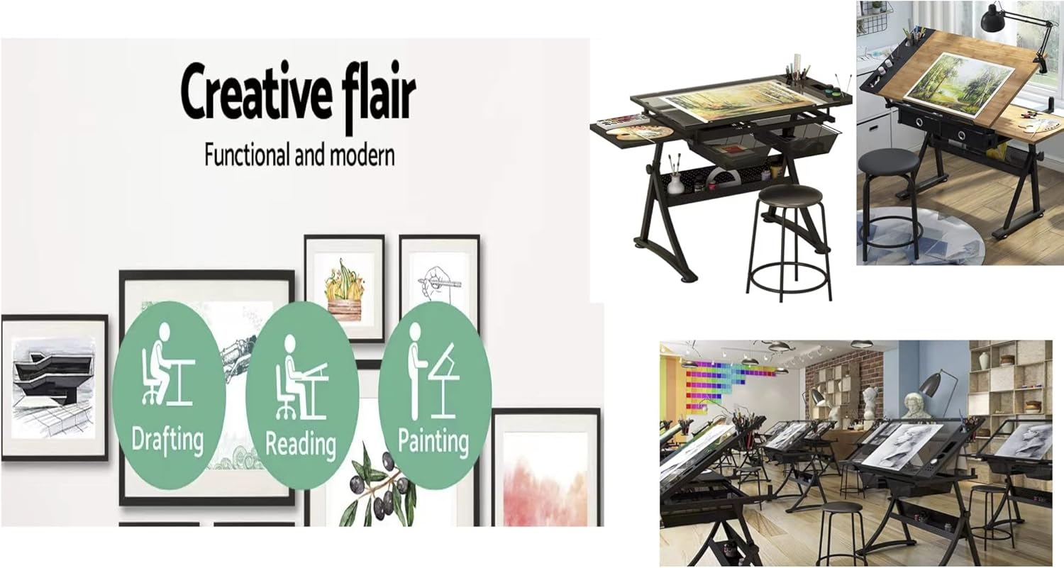 Glass Drafting Table Art Desk  - Art And Craft Studio review and price